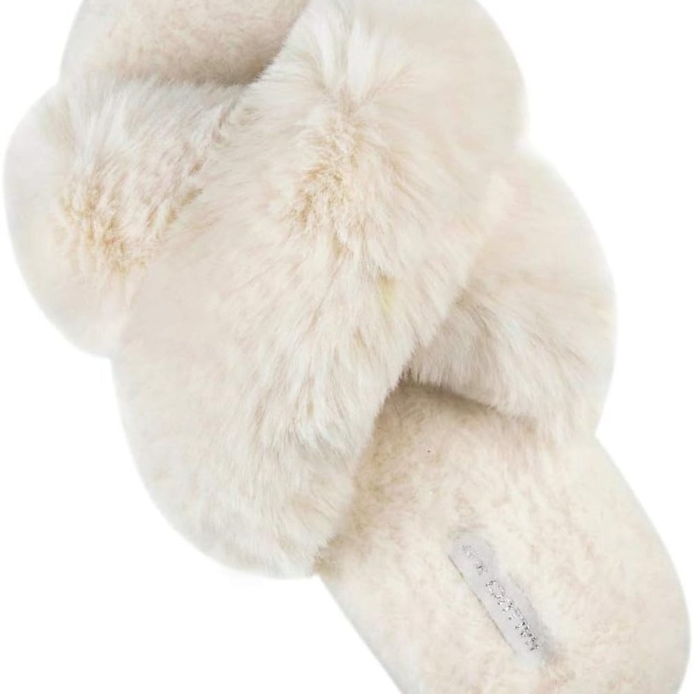 Halluci Women’s Cross Band Soft Plush Slippers - Picture 2 of 14